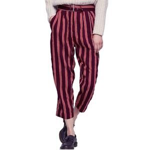 Free People Burgundy Striped Cotton Cropped Pants Boho Casual Everyday Size 2